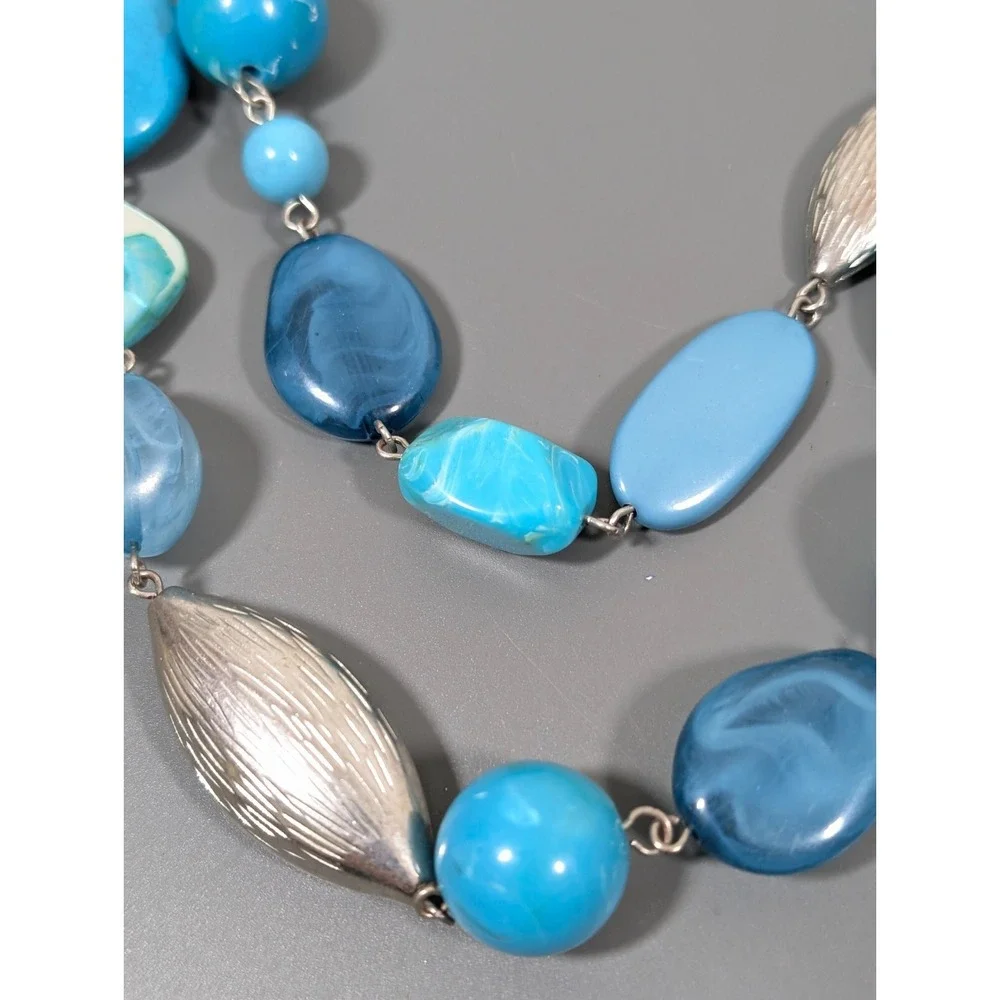NY&C Blue Beaded‎ Double Strand Statement Necklace 21